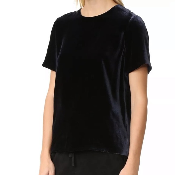 $275 Vince Velvet Navy Blue Boxy Short Sleeve Top - Picture 2 of 3